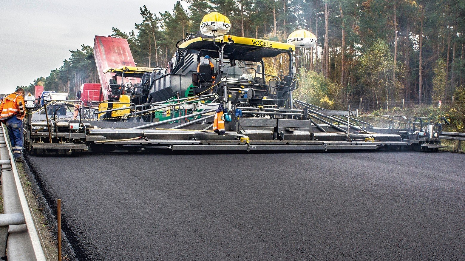 Road construction project with asphalt paving
